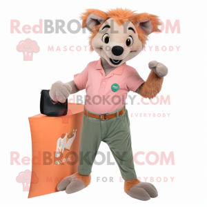 Peach Hyena mascot costume character dressed with a Capri Pants and Pocket squares