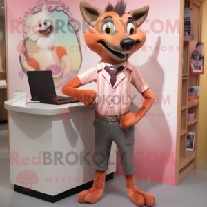 Peach Hyena mascot costume character dressed with a Capri Pants and Pocket squares