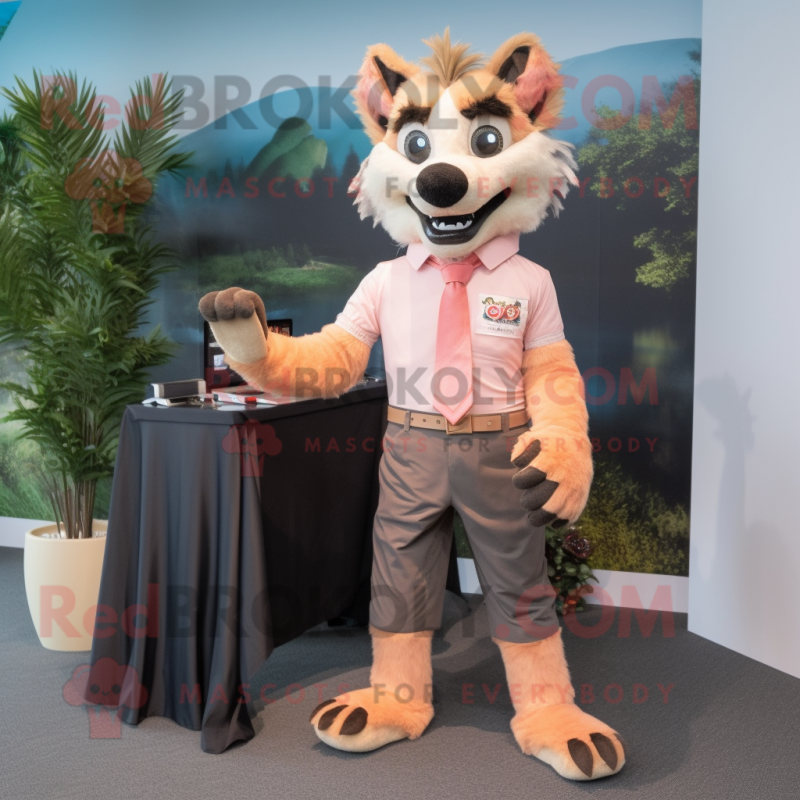 Peach Hyena mascot costume character dressed with a Capri Pants and Pocket squares
