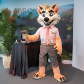 Peach Hyena mascot costume character dressed with a Capri Pants and Pocket squares