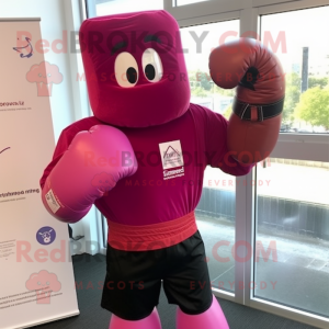 Magenta Boxing Glove mascot costume character dressed with a Polo Tee and Watches