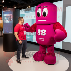 Magenta Boxing Glove mascot costume character dressed with a Polo Tee and Watches