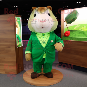 Green Guinea Pig mascot costume character dressed with a Rash Guard and Pocket squares