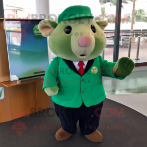 Green Guinea Pig mascot costume character dressed with a Rash Guard and Pocket squares