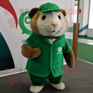 Green Guinea Pig mascot costume character dressed with a Rash Guard and Pocket squares