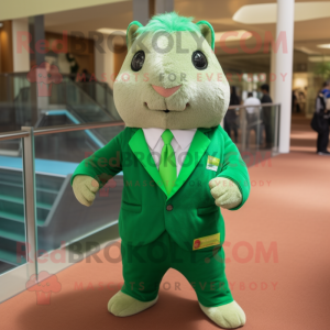 Green Guinea Pig mascot costume character dressed with a Rash Guard and Pocket squares