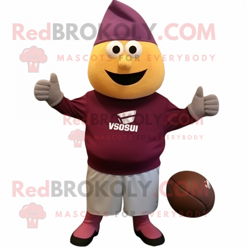 Maroon Squash mascot costume character dressed with a Henley Shirt and Beanies Maroon Squash mascot costume character dressed with a Henley Shirt and Beanies
