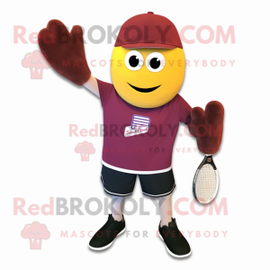 Maroon Squash mascot costume character dressed with a Henley Shirt and Beanies