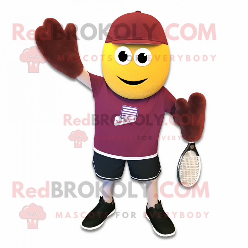 Maroon Squash mascot costume character dressed with a Henley Shirt and Beanies Maroon Squash mascot costume character dressed with a Henley Shirt and Beanies