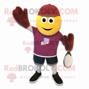 Maroon Squash mascot costume character dressed with a Henley Shirt and Beanies