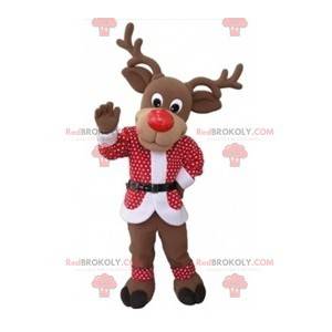 Christmas reindeer mascot with a red and white outfit -