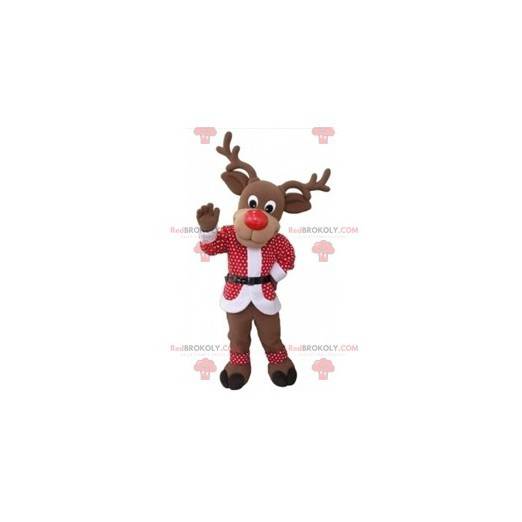 Christmas reindeer mascot with a red and white outfit -