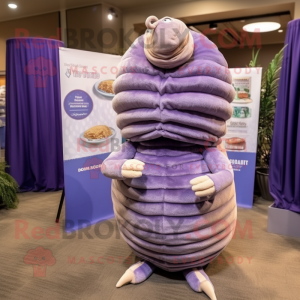 Lavender Trilobite mascot costume character dressed with a Corduroy Pants and Earrings