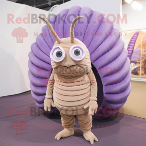 Lavender Trilobite mascot costume character dressed with a Corduroy Pants and Earrings