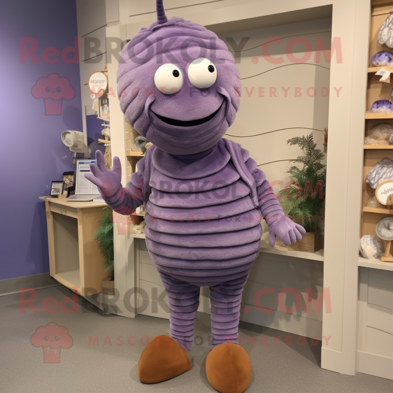 Lavender Trilobite mascot costume character dressed with a Corduroy Pants and Earrings