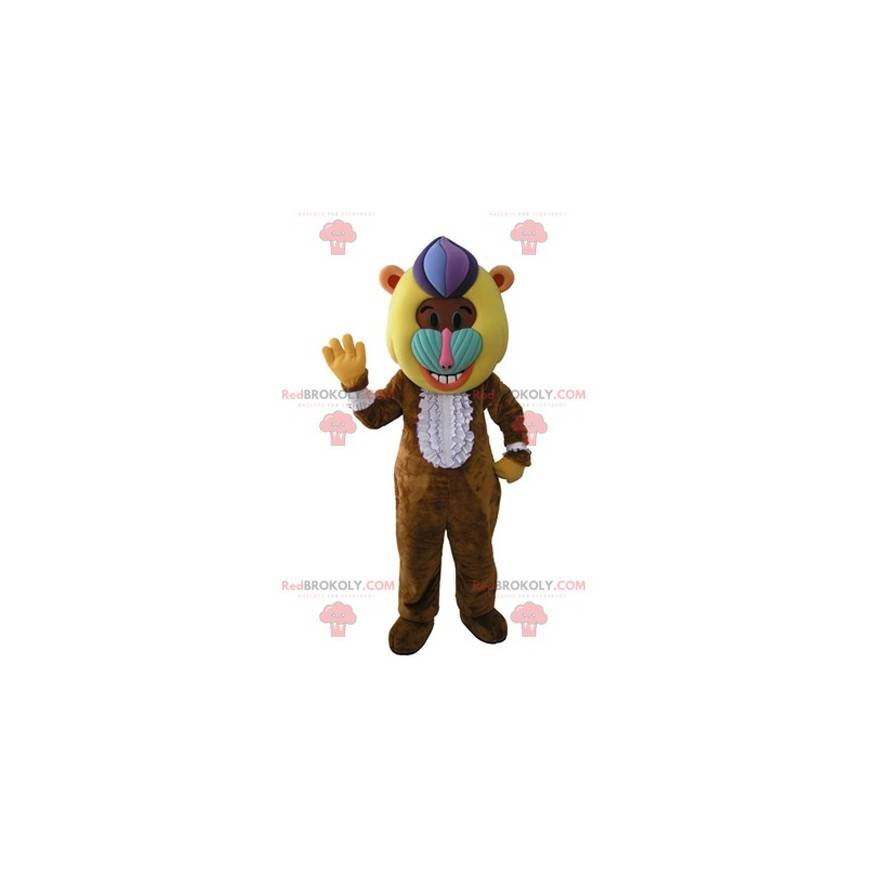 Bruine baviaan aap mascotte met een kleurrijk hoofd -