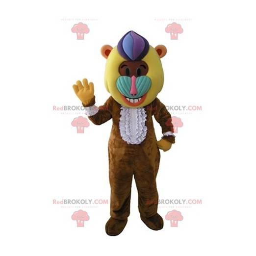 Brun babian-ape maskot med et fargerikt hode - Redbrokoly.com