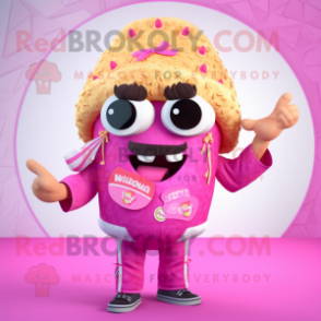 Pink Tacos mascot costume character dressed with a Jacket and Hairpins