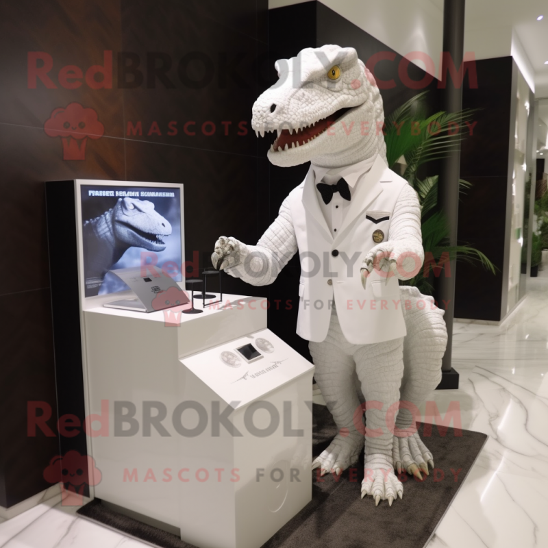 White Tyrannosaurus mascot costume character dressed with a Sheath Dress and Watches