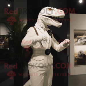 White Tyrannosaurus mascot costume character dressed with a Sheath Dress and Watches