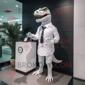 White Tyrannosaurus mascot costume character dressed with a Sheath Dress and Watches