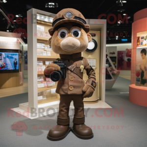 Brown Camera mascot costume character dressed with a Jeggings and Berets