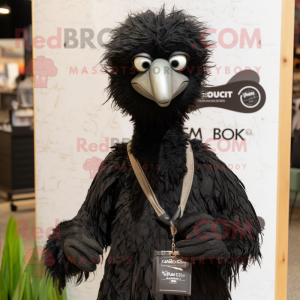 Black Emu mascot costume character dressed with a Henley Tee and Shawl pins