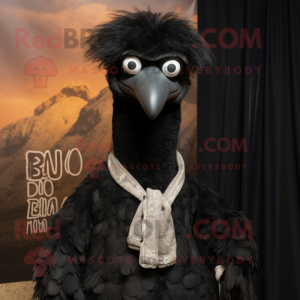 Black Emu mascot costume character dressed with a Henley Tee and Shawl pins
