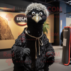 Black Emu mascot costume character dressed with a Henley Tee and Shawl pins