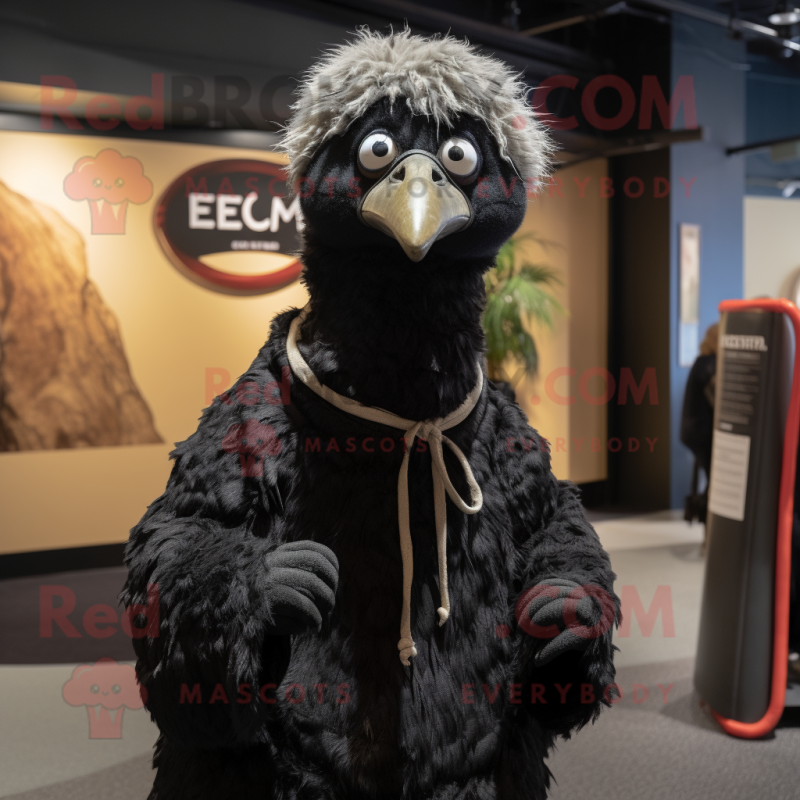 Black Emu mascot costume character dressed with a Henley Tee and Shawl pins Black Emu mascot costume character dressed with a Henley Tee and Shawl pins