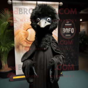 Black Emu mascot costume character dressed with a Henley Tee and Shawl pins
