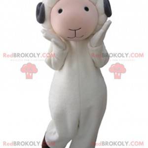 White and pink sheep mascot with gray horns - Redbrokoly.com
