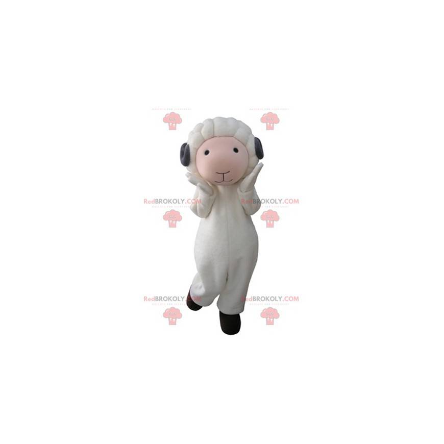 White and pink sheep mascot with gray horns - Redbrokoly.com