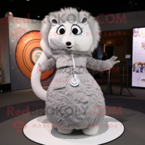 Gray Ermine mascot costume character dressed with a Circle Skirt and Hair clips