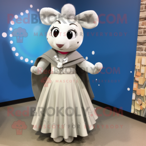 Gray Ermine mascot costume character dressed with a Circle Skirt and Hair clips