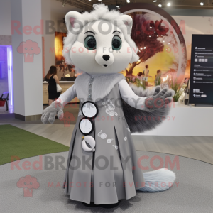 Gray Ermine mascot costume character dressed with a Circle Skirt and Hair clips