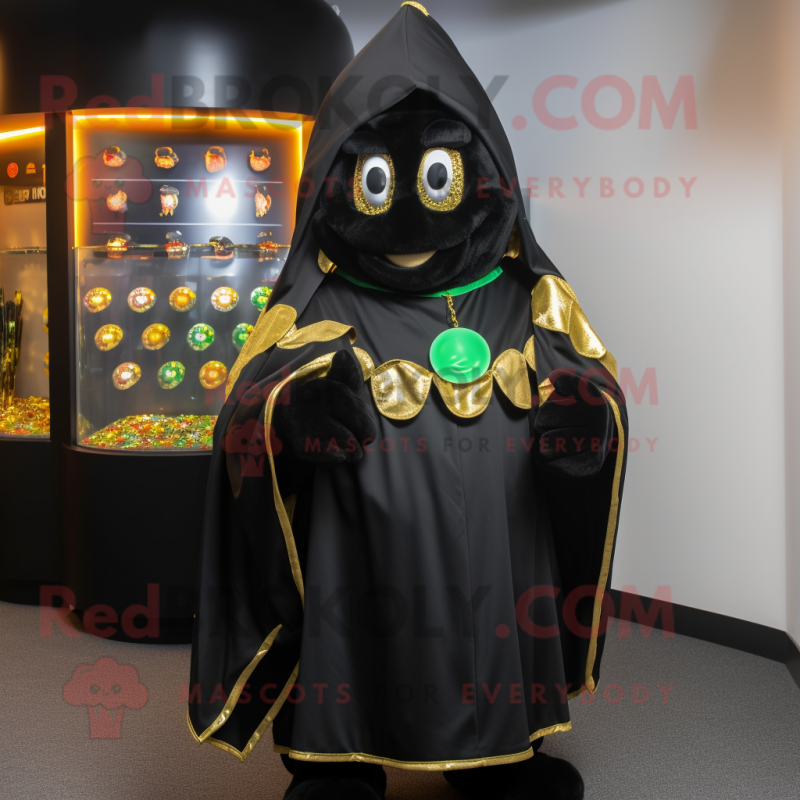 Black Pot Of Gold mascot costume character dressed with a Cover-up and Mittens Black Pot Of Gold mascot costume character dressed with a Cover-up and Mittens