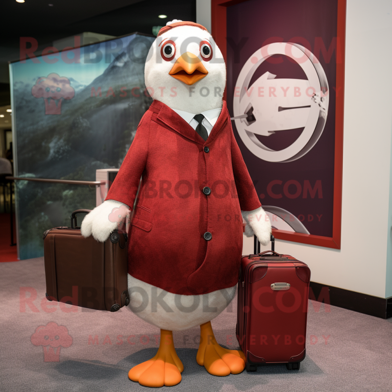 Maroon Gull mascot costume character dressed with a Dress and Briefcases