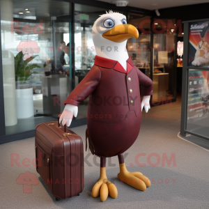 Maroon Gull mascot costume character dressed with a Dress and Briefcases