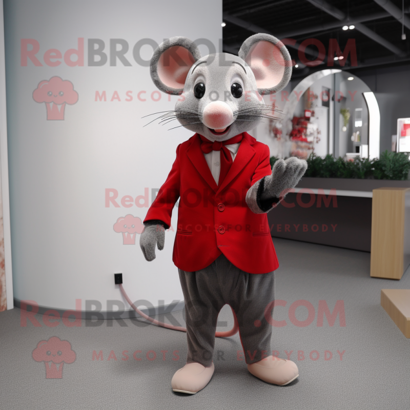 Red Mouse mascot costume character dressed with a Waistcoat and Clutch bags