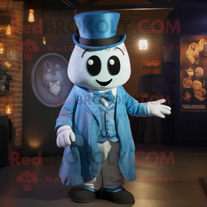 Blue Ghost mascot costume character dressed with a Jacket and Bow ties