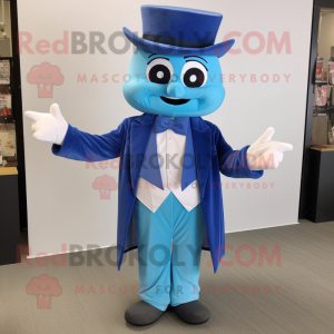 Blue Ghost mascot costume character dressed with a Jacket and Bow ties