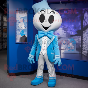 Blue Ghost mascot costume character dressed with a Jacket and Bow ties