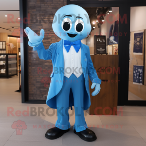 Blue Ghost mascot costume character dressed with a Jacket and Bow ties