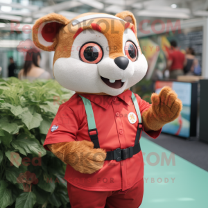 Red Dormouse mascot costume character dressed with a Romper and Smartwatches