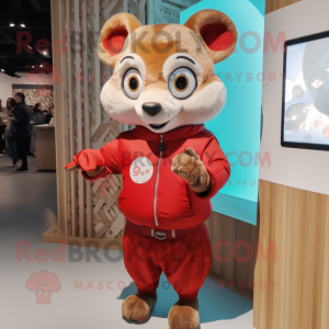 Red Dormouse mascot costume character dressed with a Romper and Smartwatches