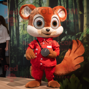 Red Dormouse mascot costume character dressed with a Romper and Smartwatches