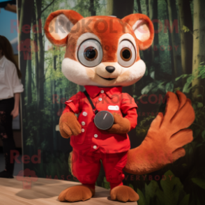 Red Dormouse mascot costume character dressed with a Romper and Smartwatches