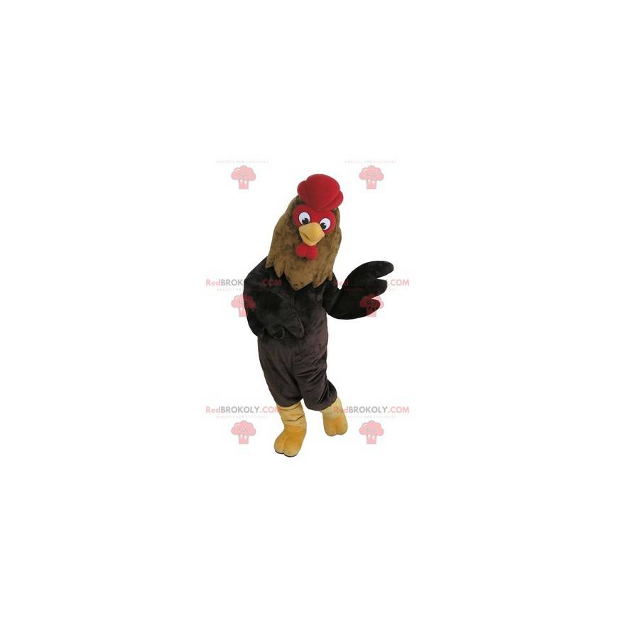 Gigantisk svart og rødbrun hane maskot - Redbrokoly.com