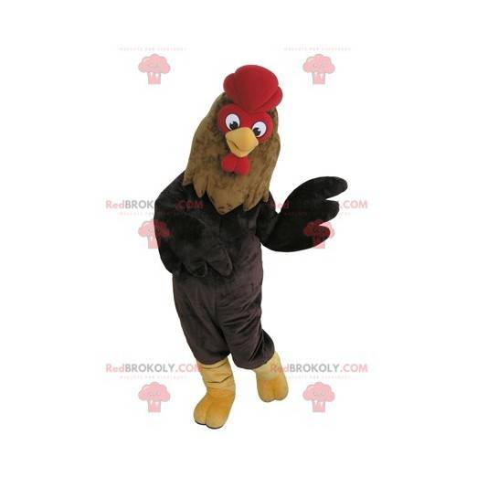 Mascotte de coq marron noir et rouge géant - Redbrokoly.com